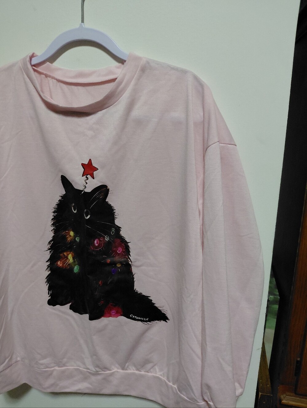 Pink Cat Graphic Pullover Sweatshirt - Cute Black Cat Design